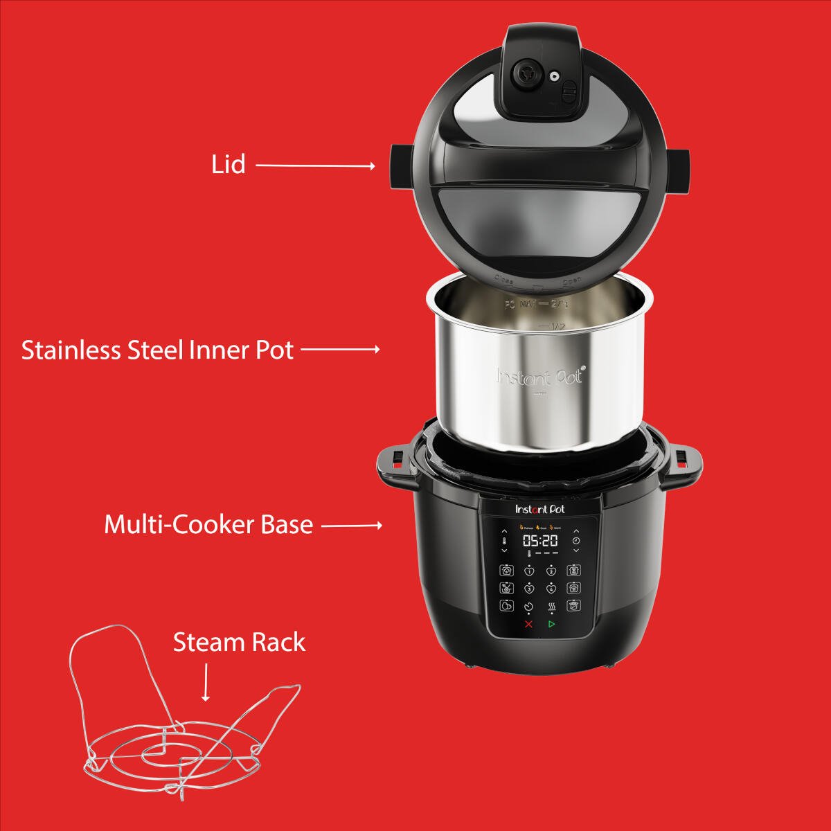 Afbeelding 3 van Instant Pot Rio - Multicooker 5,7L - 7-in-1 - Snelkookpan - Rijstkoker - Slow Cooker - Stomer - Yoghurtmaker - Voedselverwarmer - Sauteren - RVS Binnenpan - Maximale Veiligheid - Tot 80% energiebesparend - Eenvoudig in gebruik