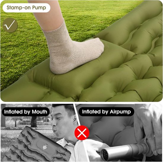 Zelfopblazend campingmatras - enkele waterdichte opblaasbare mat - draagbare compacte campingmat - luchtcampingbed voor kamperen buiten (militair groen) — afbeelding 5