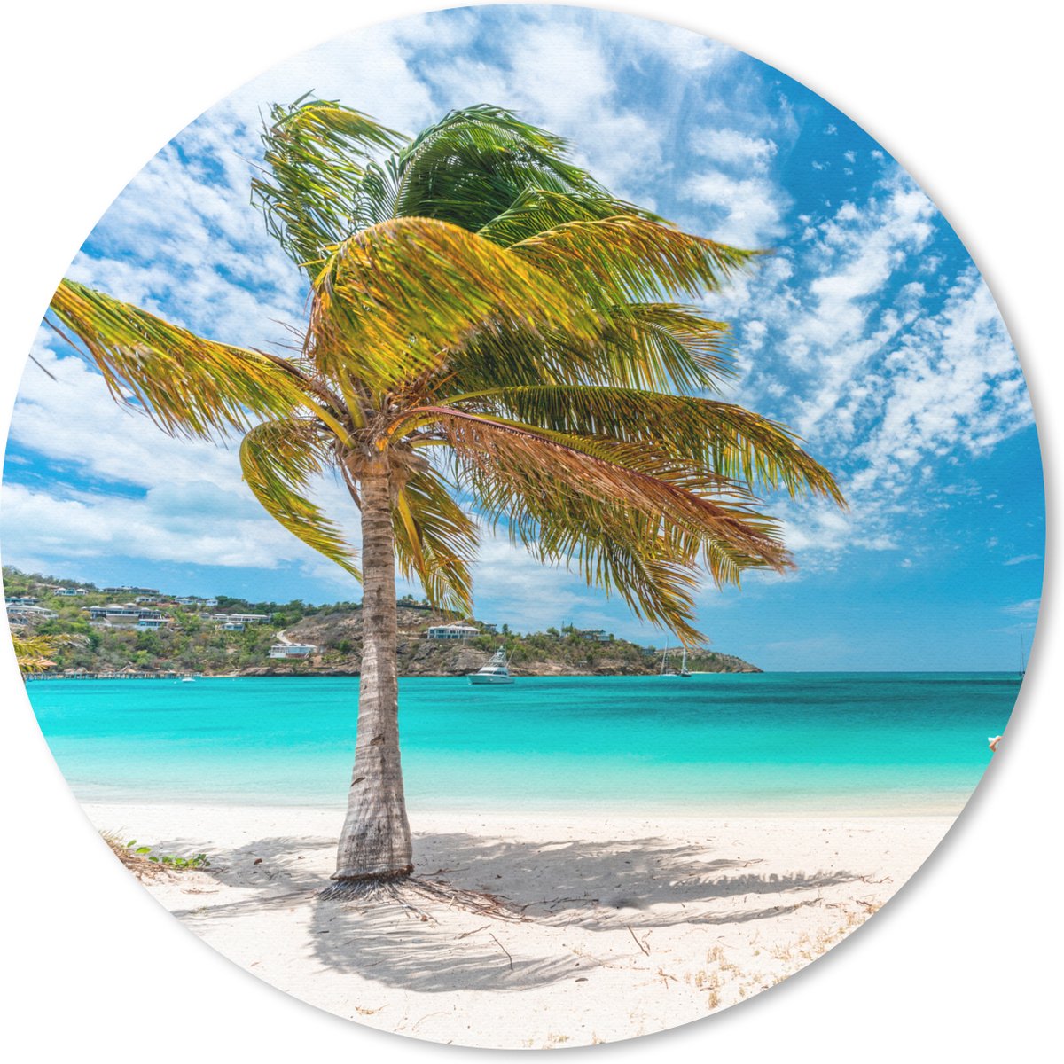 Muismat rond 50x50 cm - Mousepad Strand - Palmbomen - Wolken - Ronde muismatten
