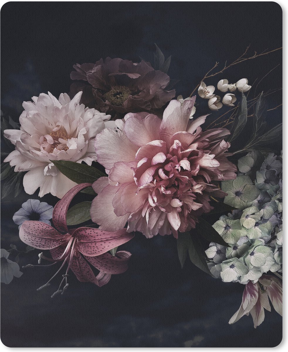 Muismat 19x23 cm - Mousepad Bloemen - Vintage - Pastel - Roze - Wit - Muismatten