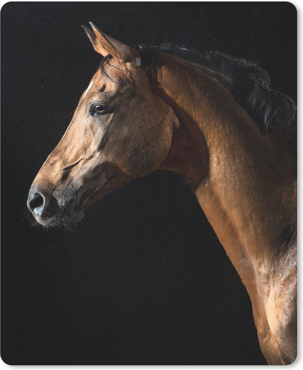 Muismat 19x23 cm - Mousepad Paard - Dieren - Nacht - Zwart - Muismatten