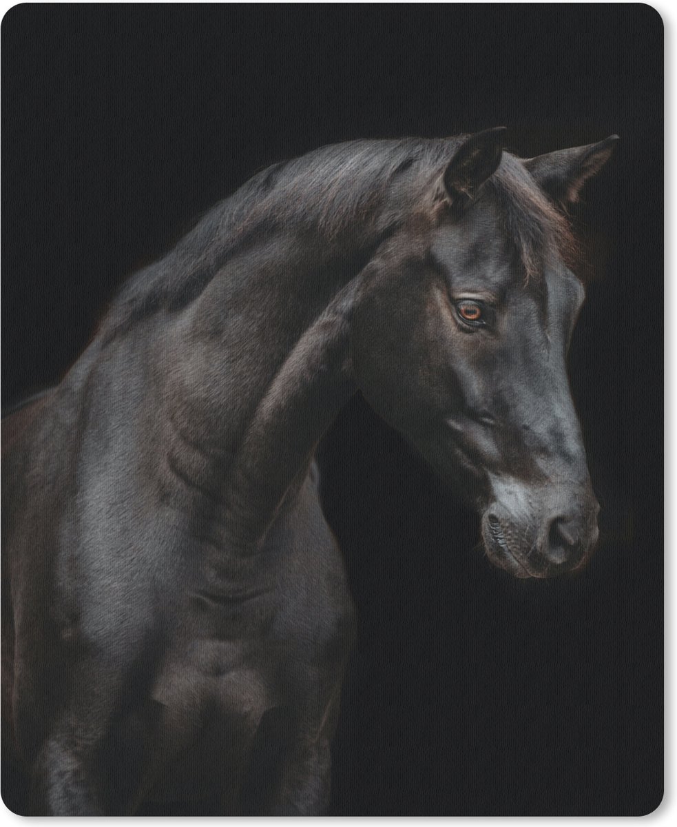 Muismat 19x23 cm - Mousepad Paard - Dieren - Zwart - Portret - Muismatten