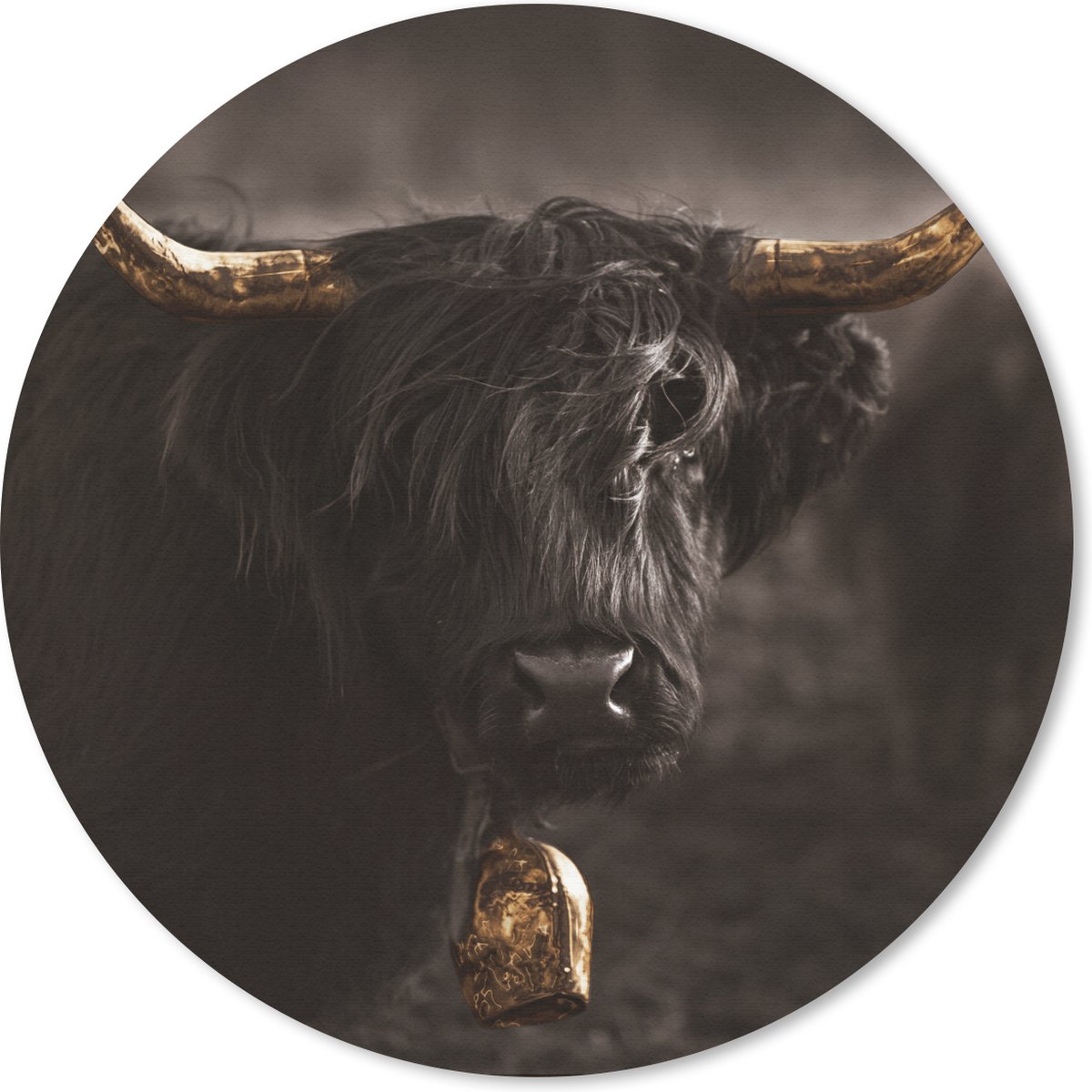 Muismat rond 30x30 cm - Mousepad Schotse hooglander - Dier - Zwart - wit - Ronde muismatten