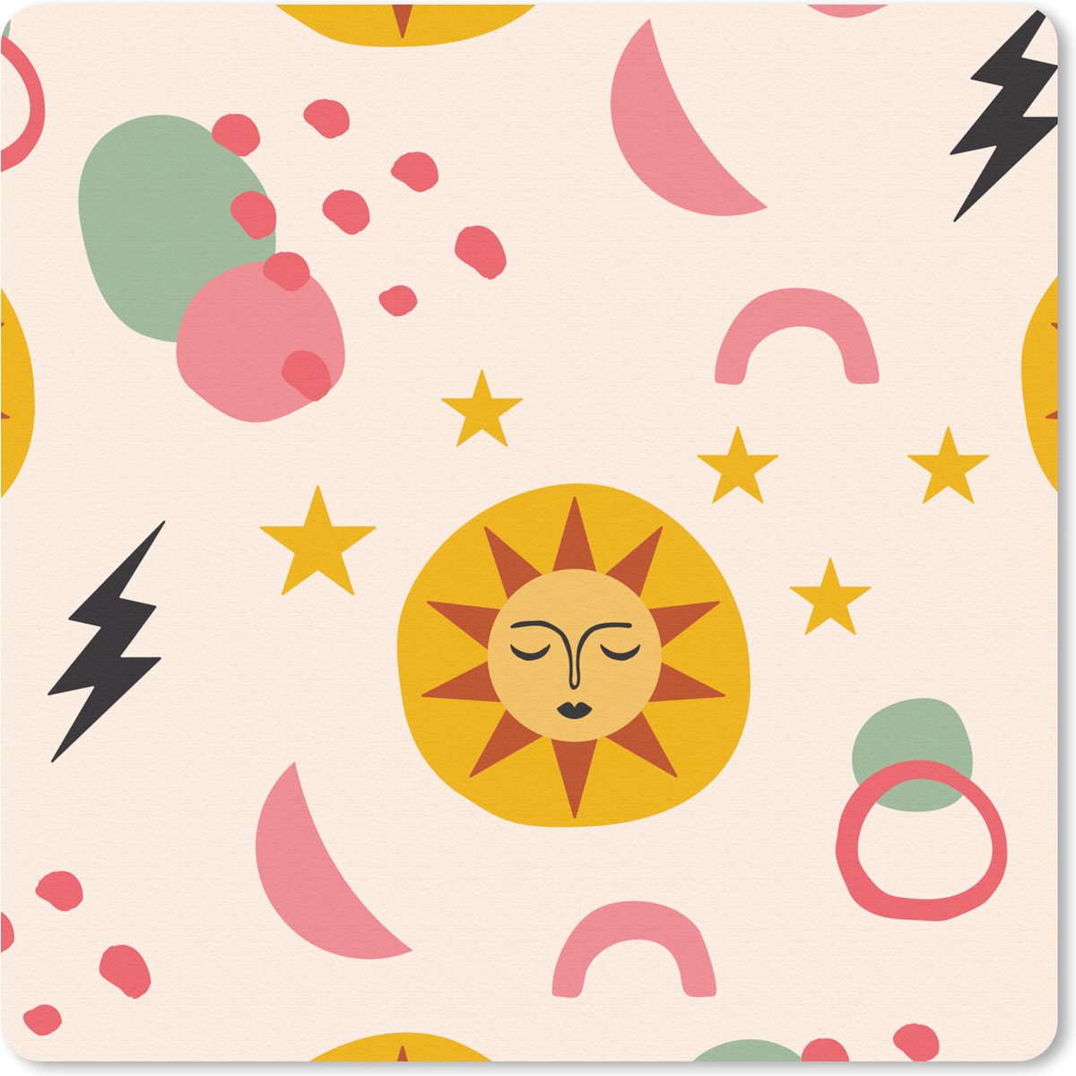 Muismat 20x20 cm - Mousepad Zon - Maan - Patroon - Muismatten