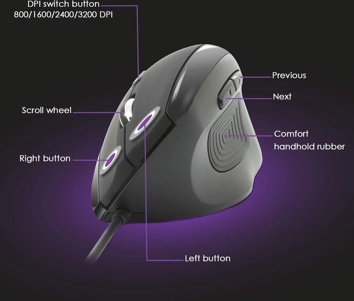 Ergonomische Verticale Muismouse 3200 DPI Muismouse - afbeelding 2