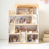Petite Amélie Houten Poppenhuis - Wit en naturel - H.80 cm - Incl. 19 Poppenhuis Meubels – Vier Verdiepingen vol Fantasie – Voor een betoverende Speelwereld