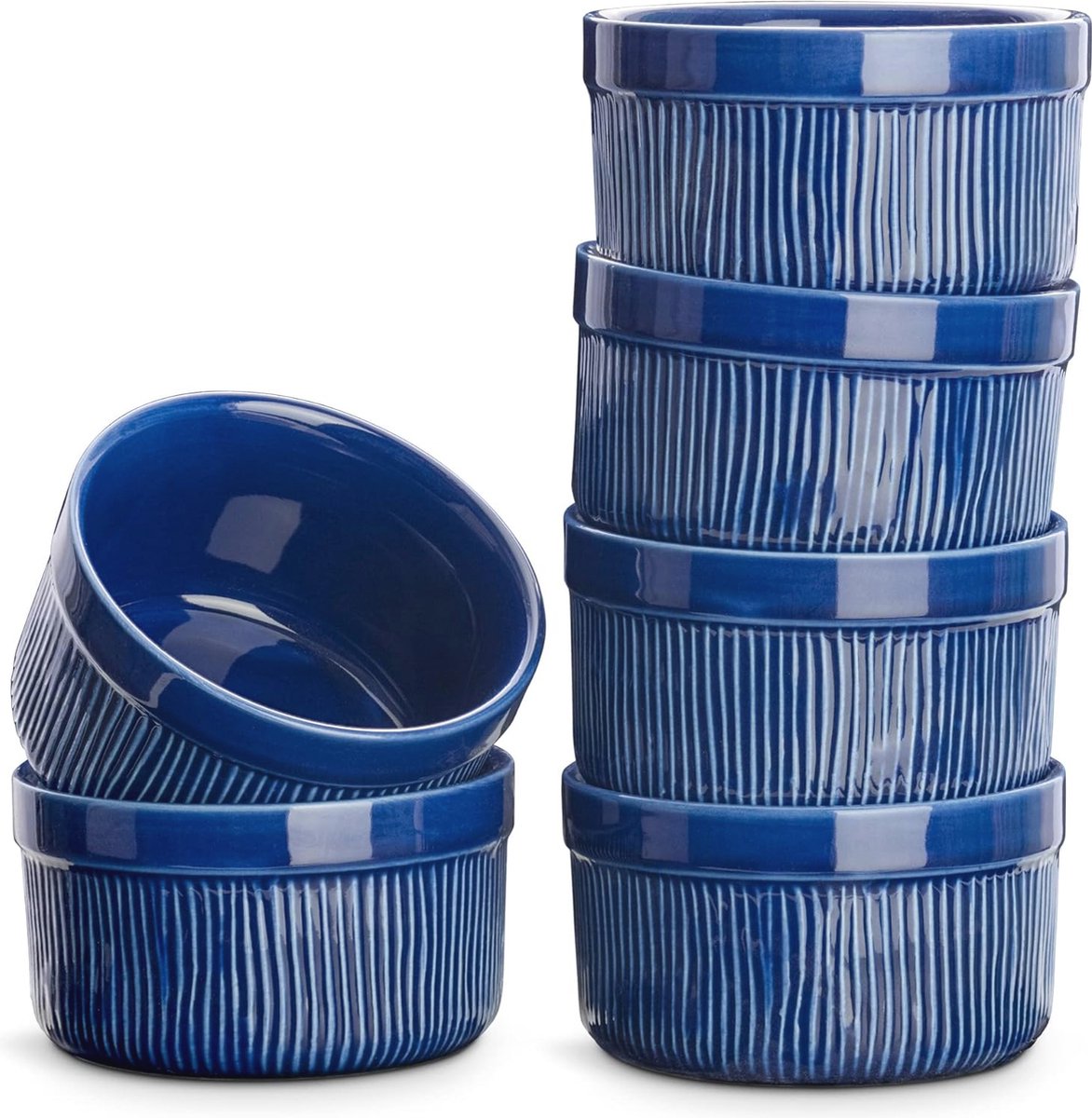 Set van 6 blauwe ramekin souffleschaaltjes voor creme brulee, muffins en desserts - Kleine bakvormen