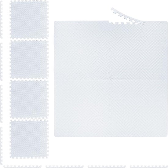 Foto: Beschermmat fitness 60 x 60 cm set van 8 vloermatten wit eva voor hometrainer loopband kinderkamer