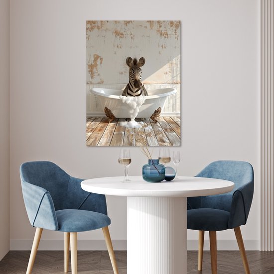 Affiche 60x80 cm - Vintage - Zebra - Animaux sauvages - Baignoire - Posters - Décoration murale salle de bain - Décoration murale murale WC - Accessoires décoratifs - Décoration murale Toilettes
