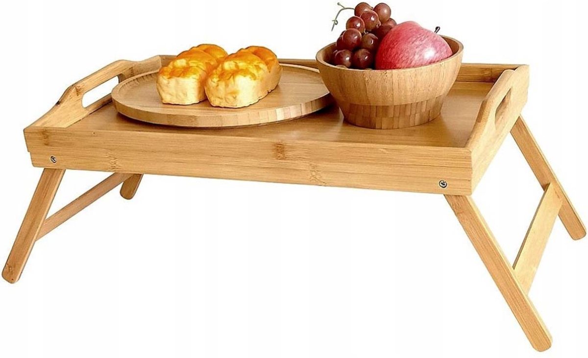 Opvouwbare Bamboe Tafel - Houten Dienblad - Mini Laptoptafel 50x30 - Ontbijttafel
