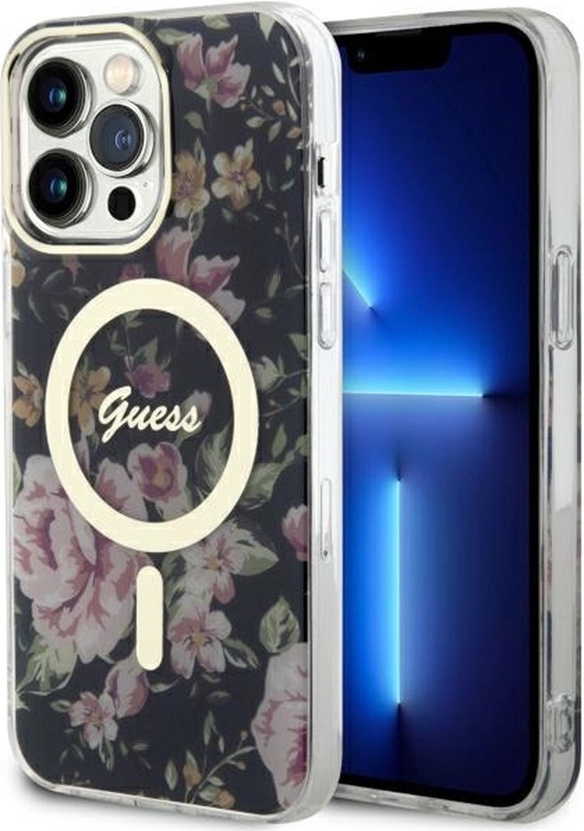 Guess Flower MagSafe Compatible Back Case - Apple iPhone 14 Pro Max (6.7") - Zwart