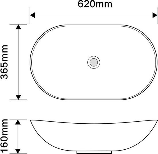 WOON-DISCOUNTER.NL - Krota 62 - Noir mat - Lavabo - - Céramique - Ovale - 251060