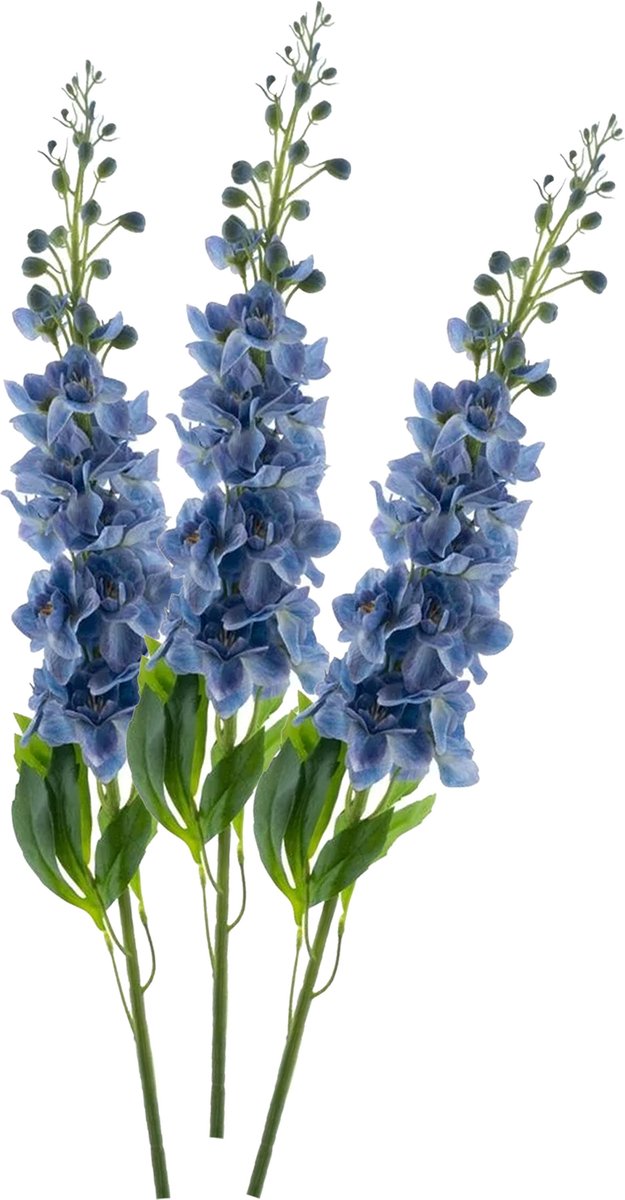 Bellatio Design Kunstbloem bloesemtak ridderspoor - 3x - 87 cm - blauw - kunst zijdebloemen