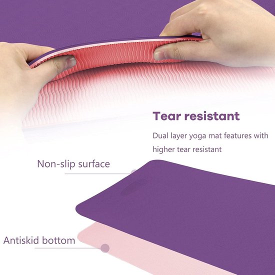 Antislip TPE yogamat met draagriemen voor dames en heren - pilates stretching thuisgymnastiek - 183 x 61 x 0.6 cm — afbeelding 4