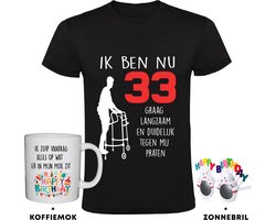 33 jaar Heren T-shirt + Koffiemok + Happy birthday bril - 33e verjaardag - feest - grappig