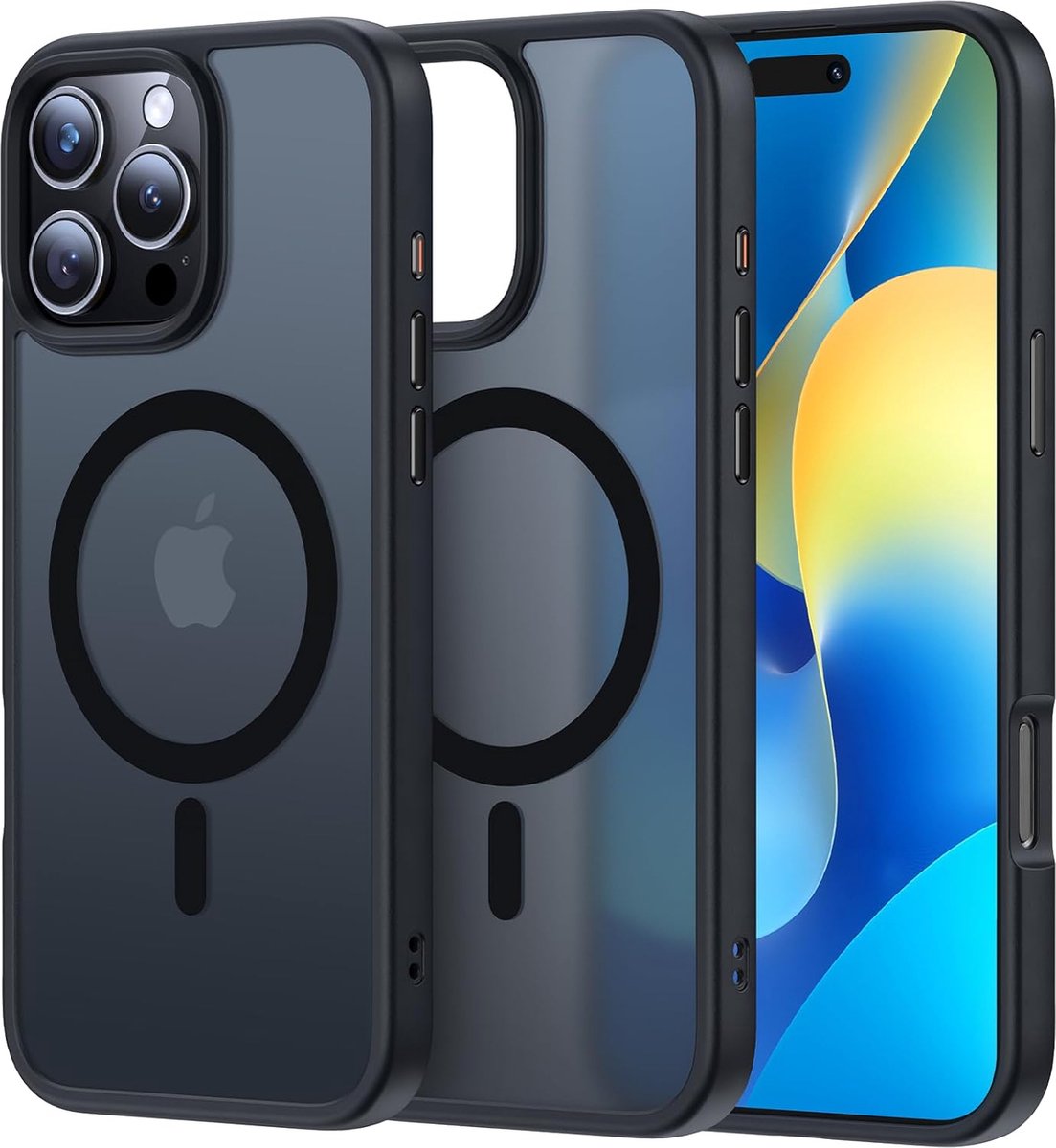 Hoesje Geschikt voor: Apple iPhone 15 - Compatibel met MagSafe - Matte Beschermhoes - Back Cover met Magneet - Geschikt voor Draadloos Opladen met Magnetische Ring - Zwart