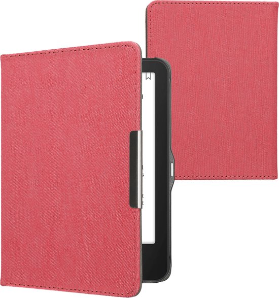 Étui pour liseuse kwmobile adapté à la couverture Tolino Vision 1 / 2 / 3 / 4 HD - Étui à rabat pour liseuse avec fermeture magnétique - Étui pour liseuse - Design Denim en rouge