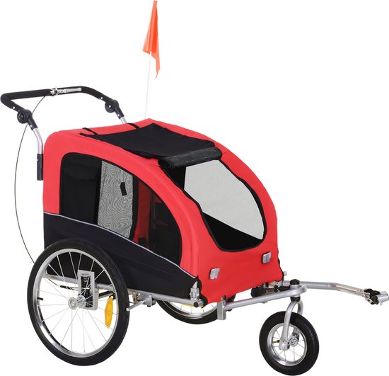 PawHut 2 in 1 hondenaanhanger fietskar jogger vlag regenhoes voor honden 4 kleuren 5663-1289