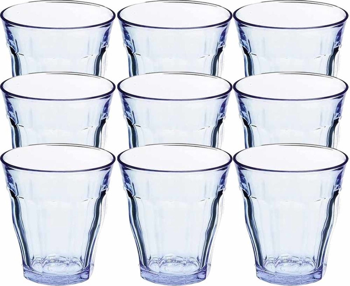 Duralex Drinkglazen/waterglazen Picardi - 24x stuks - blauw - 310 ml - Koffie glazen - hardglas