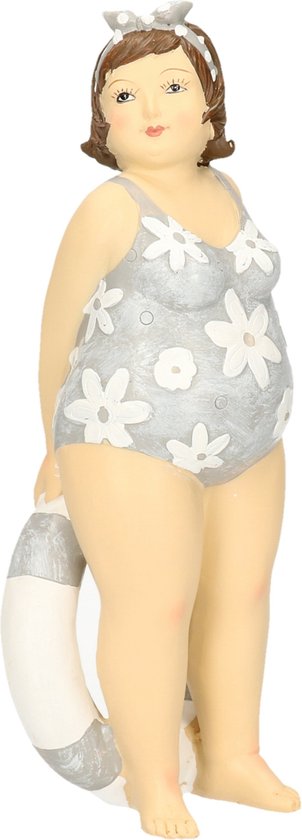 Wurm Home décoration figurine grosse dame - debout - maillot de bain bleu - 21 cm
