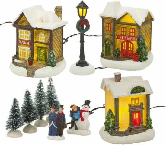 Kerstdorp dorp met LED lichtjes 10-delig