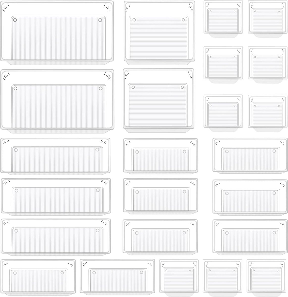 Organizer voor lades - stapelbare en combineerbare organizers in 5 maten - 24-delig transparant