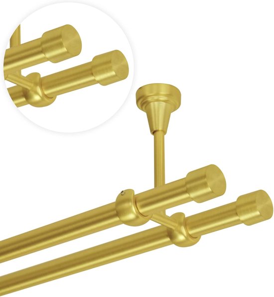 Goodivery ® Ensemble de tringles à rideaux élégantes montées au plafond de 480 cm avec doubles Rails en Messing Goud