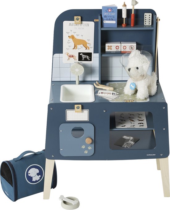 Peluche Animal De Compagnie Vertbaudet + Accessoires En Bois FSC® – Bleu, Jouet D'éveil Pour Enfants