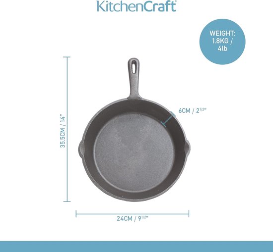 Ronde gietijzeren grillpan 24 cm - Geschikt voor inductie en oven van Merkloos	 — afbeelding 4