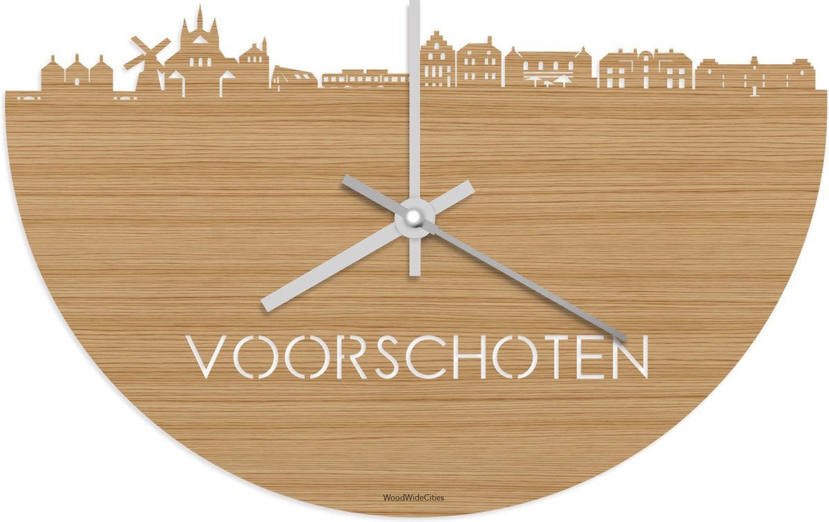 Skyline Klok Voorschoten Bamboe hout - Ø 40 cm - Stil uurwerk - Wanddecoratie - Meer steden beschikbaar - Woonkamer idee - Woondecoratie - City Art - Steden kunst - Cadeau voor hem - Cadeau voor haar - Jubileum - Trouwerij - Housewarming -