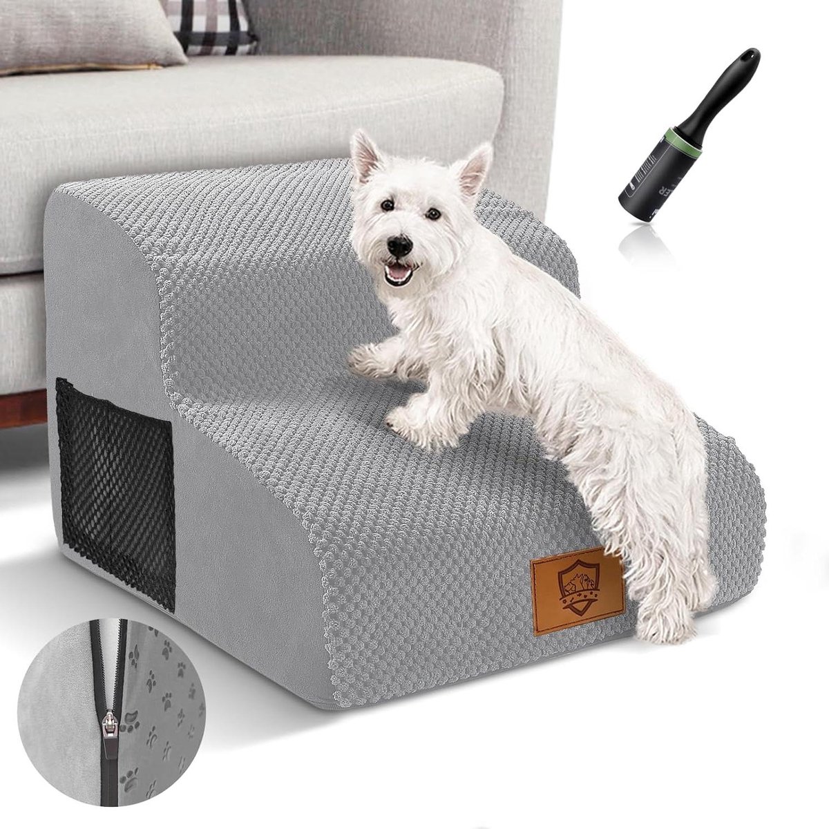 Hondentrap - Hondentrapje Draagbare huisdiertrap van spons met hoge dichtheid voor kleine honden - afneembare stoffen hoes - 60 rollen pluisrol - draagkracht tot 20 kg