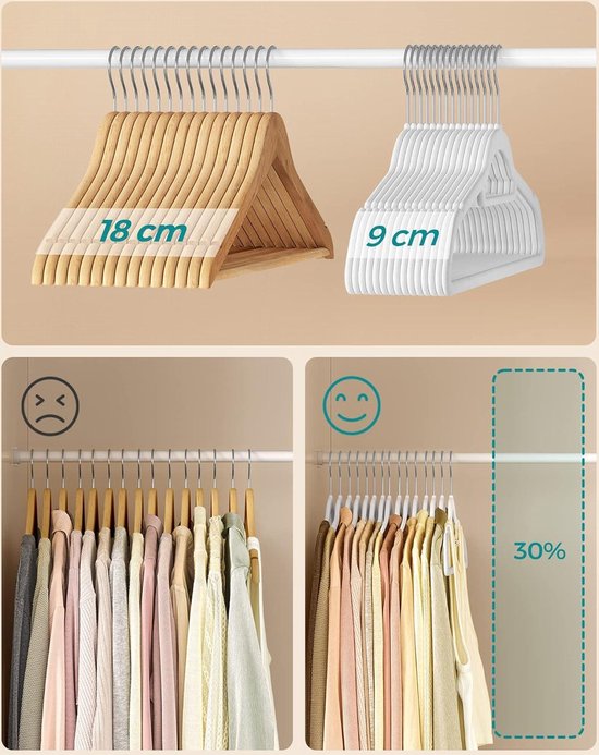 Lot de 20 cintres en velours - 0,6 cm d'épaisseur - Cintre pour vêtements - Antidérapant - Crochet rotatif à 360° - Blanc