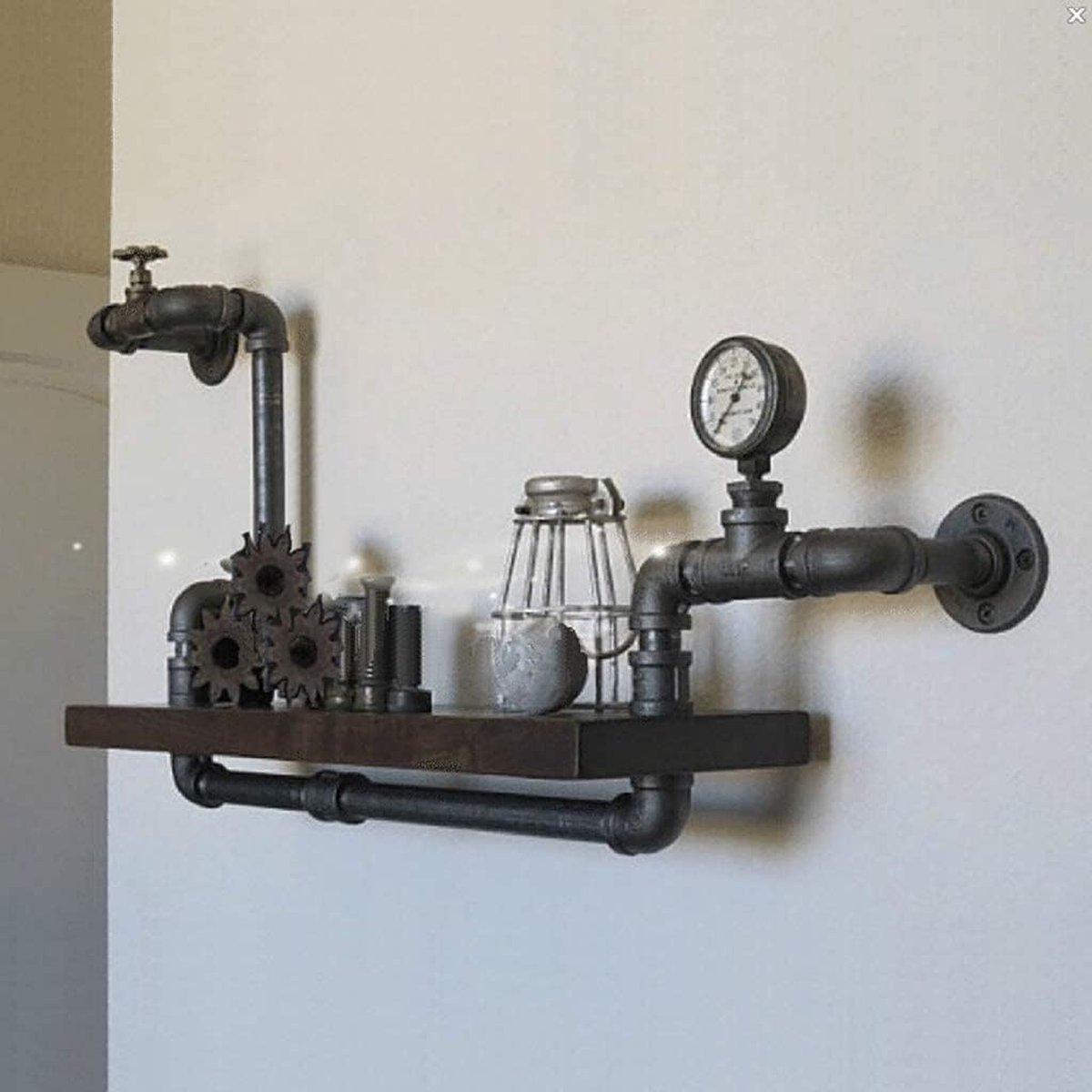 Goodivery ® Industriële Wandplank met Zwart Metalen Frame en Houten Plank voor Decoratie en Opslag