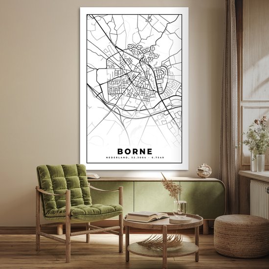 Poster Carte - Borne - Zwart - Wit - 120x180 cm XXL