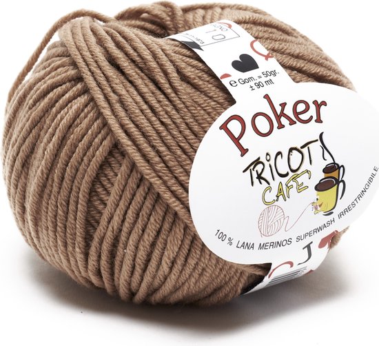 Tricot Café - Poker - pure merino wol garen ideaal voor naaldwerk - haakwol zeer zacht hoge kwaliteit niet krimpende strengen voor naald/ haaknaald:4.50/5.50 50gr Bruin 9905