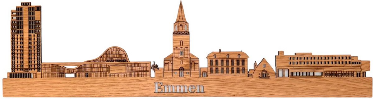 Skyline van Emmen - Eikenhout - 110cm - Wanddecoratie van hout