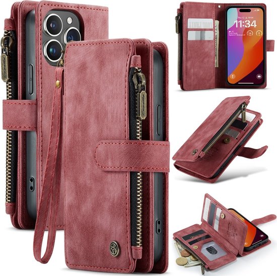 CaseMe Case - Convient pour iPhone 16 Pro Case - CaseMe C30 Book Case avec portefeuille - Rose