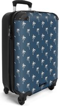 NoBoringSuitcases.com® - Handbagage koffer lichtgewicht - Reiskoffer trolley - Blauw met beige palmbomen print - Vakantie rolkoffer met wieltjes - Carryon suitcase - Flightcase - Cabin koffertje - Past binnen 55x40x20 en 55x35x25