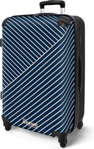 NoBoringSuitcases.com® - Koffer groot - Rolkoffer lichtgewicht heren - Blauw met abstracte lijnen - Vakantie reiskoffer met 4 wielen - Grote trolley XL - Travel suitcase large - 20 kg bagage - Ruimbagage medium met TSA slot