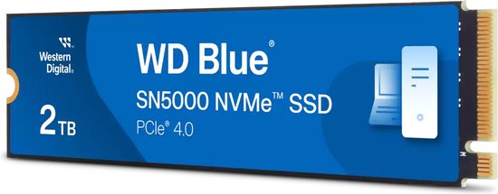 WD Blue SN5000 2TB - SSD M.2 2280 - PCI Express 4.0 x4 - 2 TB - NVMe - 900TB - PS5 compatible - blauw, zwart