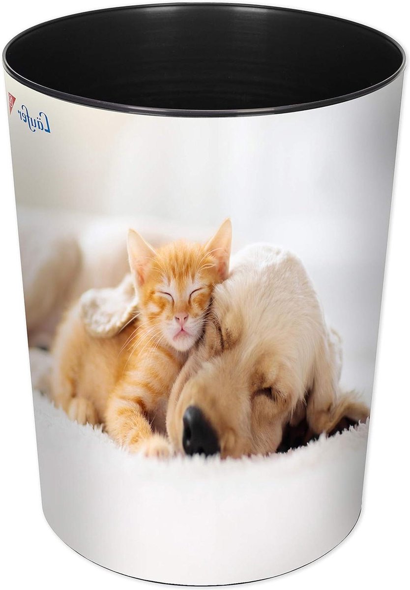 Goedkoopste Prullenbak hond en kat - 13 liter - perfect voor de kinderkamer - rond - stevige kunststof afvalemmer - voor kinderen