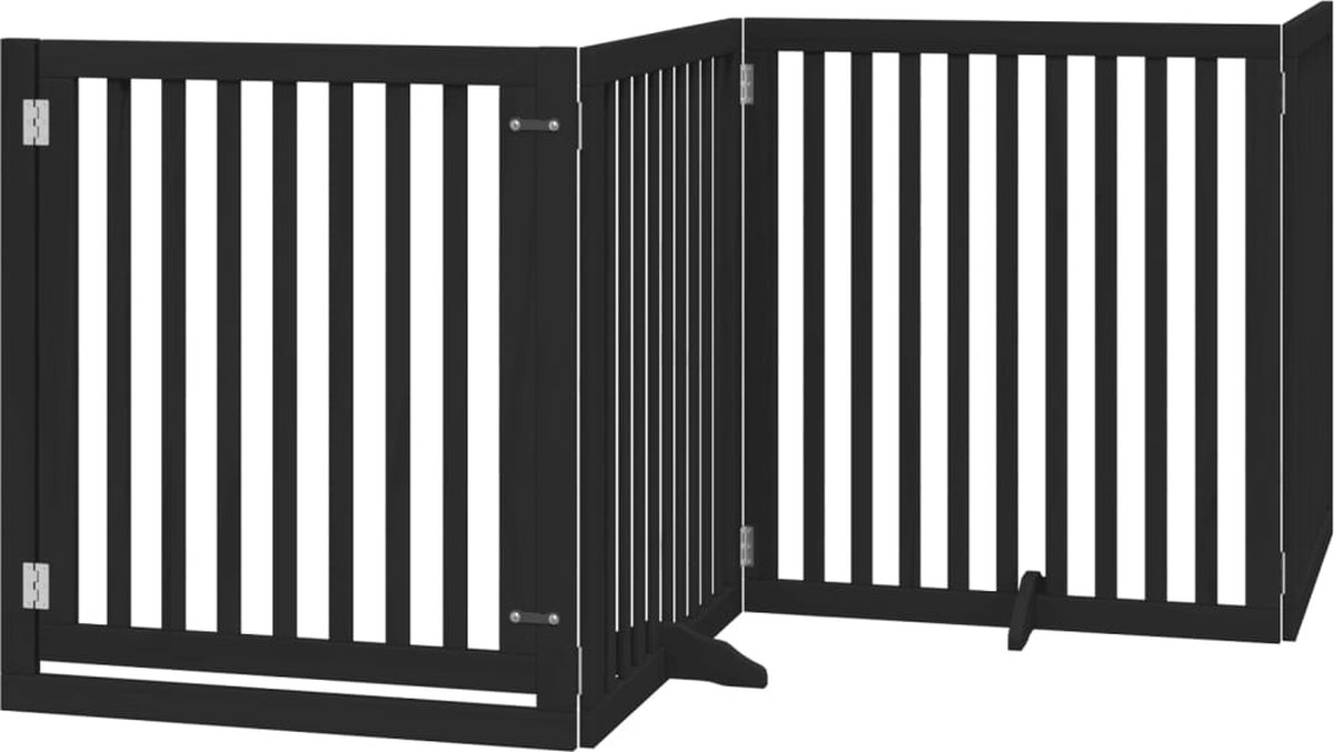 Bol.com vidaXL - Hondenhek - inklapbaar - 4 - panelen - 320 - cm - populierenhout - zwart aanbieding
