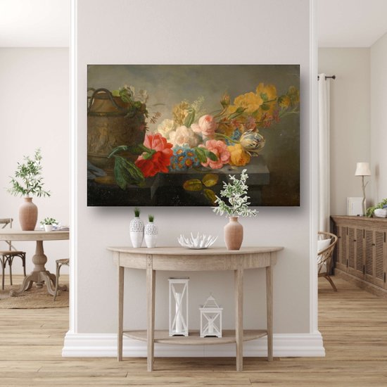 Bouquet de fleurs sur un rebord - Affiche Pieter Faes - Décoration murale Fleurs - Décoration murale Nature - Décoration murale classique - Affiches salon - Affiche d'art mural 60x40 cm