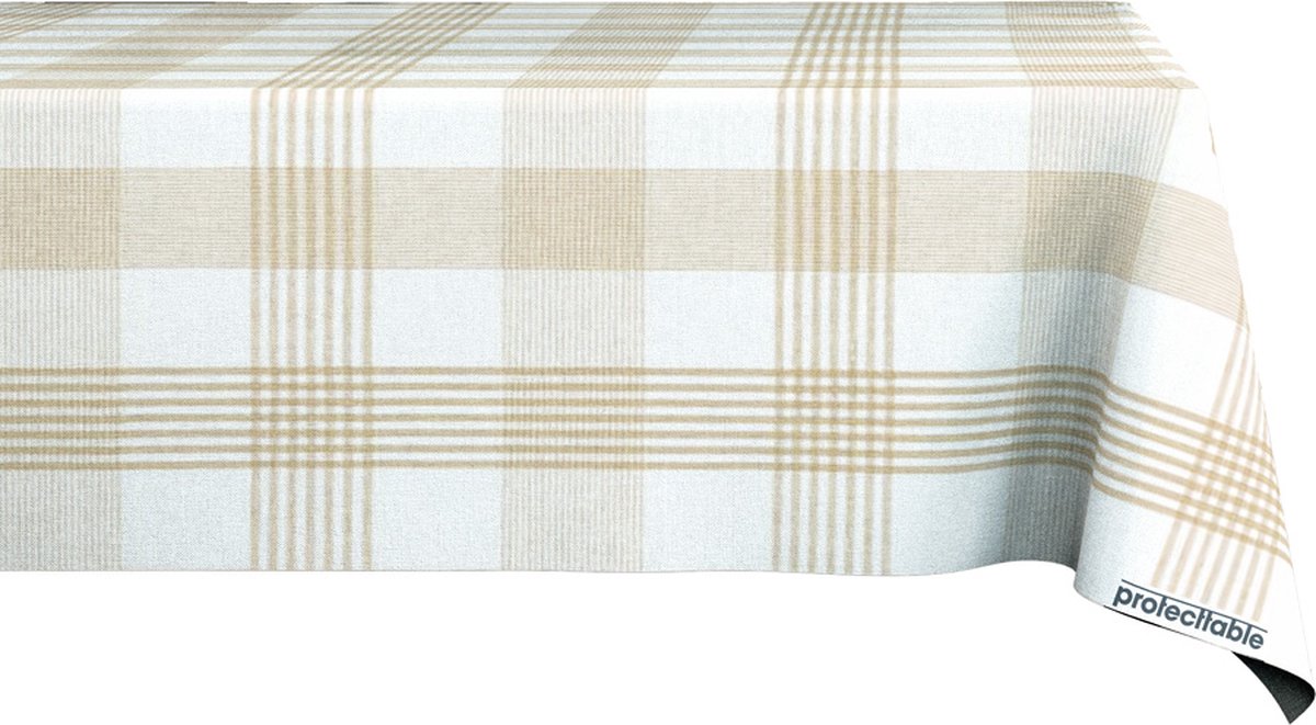 Protecttable - Tafelzeil Ruit Cotton Creme 140x100cm - Tafelkleed Afwasbaar - Kunststof