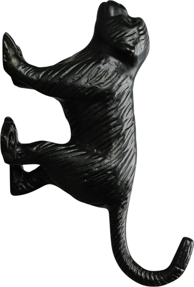 2 Stuks - Monkey Ophanghaak - Wandhaak Aap - Aluminium - Zwart - 13,5 x 5 x 9 cm