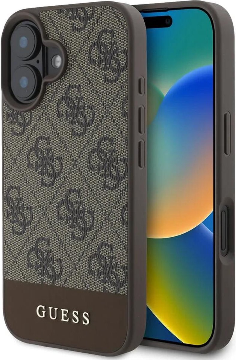 Guess 4G Bottom Stripe Hoesje Geschikt voor Apple iPhone 16 Plus - Back Cover Bruin