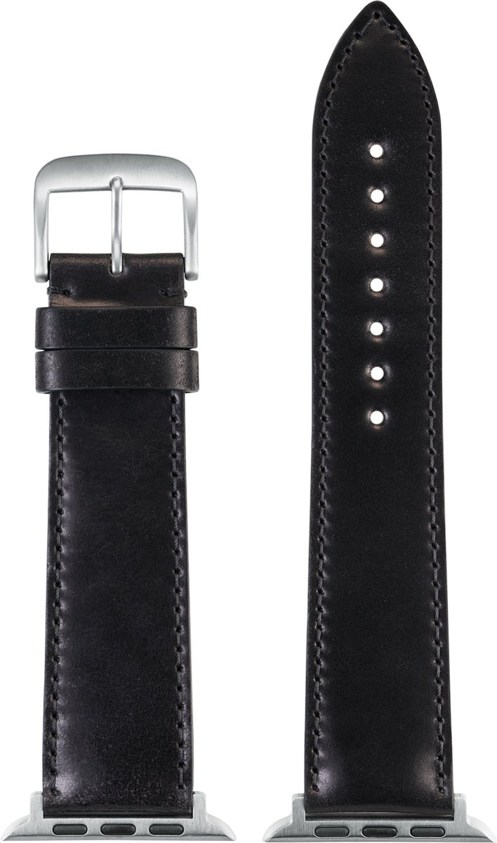 EULIT leer horlogeband geschikt voor Apple Watch 42-44-45-46 maat - Serie 1-2-3-4-5-6-7-8-9-10 + SE - shell cordovan smart - 22 mm - zwart - metalen gesp - incl. adapter