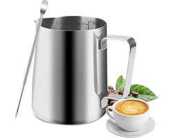 Melkopschuimkan 350 ml met maatmarkeringen voor cappuccino en latte