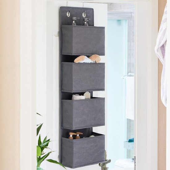 Foto: Hangende organizer deurorganizer hangende opberger met 4 vakken en 2 metalen haken hangrek stabiele kledingorganizer voor badkamer slaapkamer kinderkamer grijs