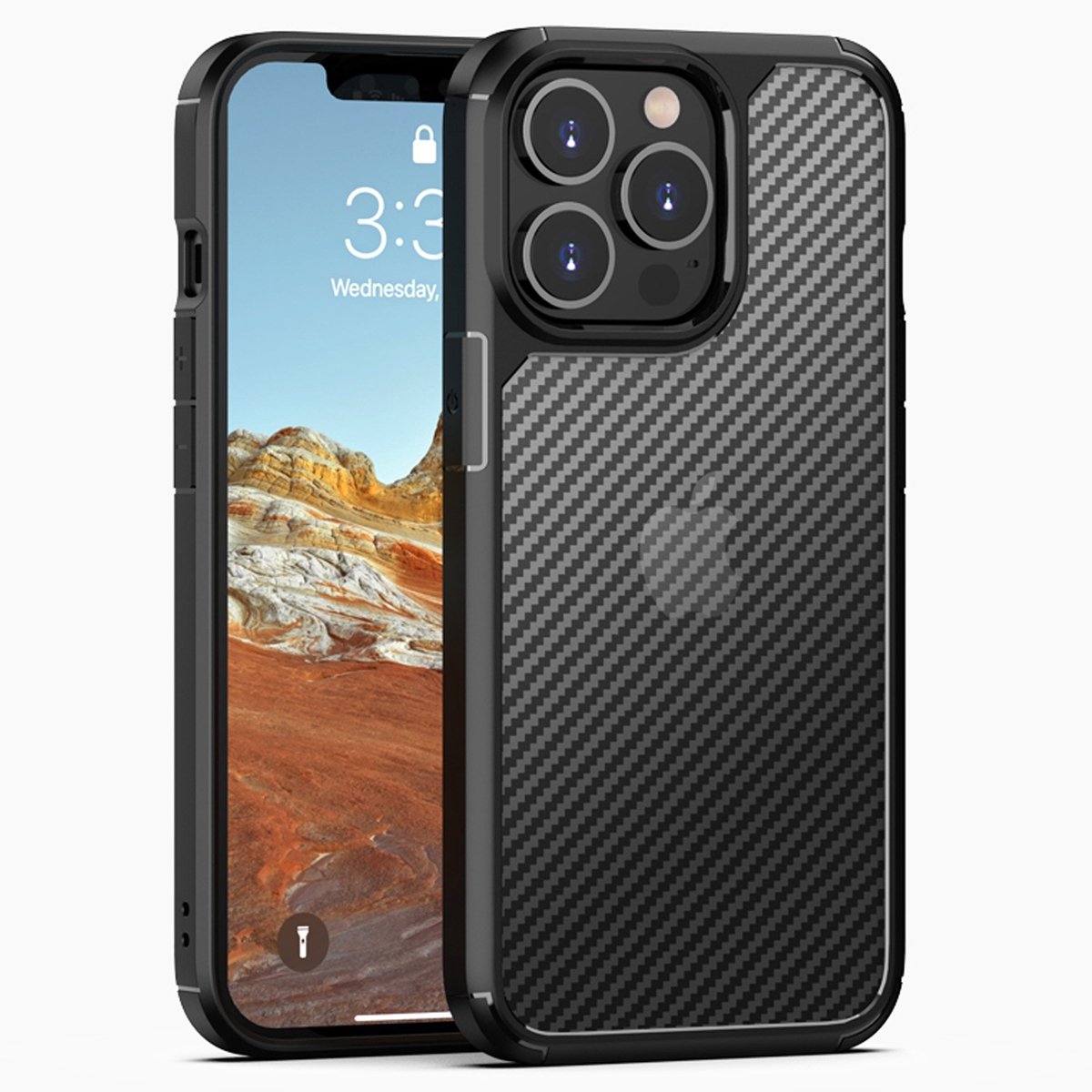 Mobiq - Tough Carbon Clear Grid Hoesje geschikt voor iPhone 16 Pro Max - zwart